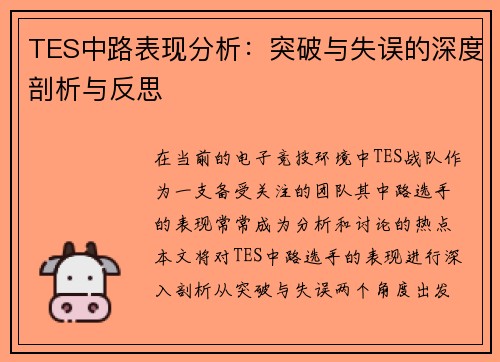 TES中路表现分析：突破与失误的深度剖析与反思